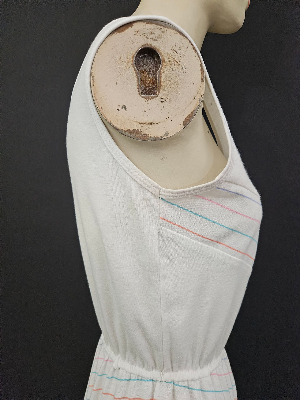 Thumbnail: Vintage White With Rainbow Chevron Striped Mini Tank Dress View Eight
