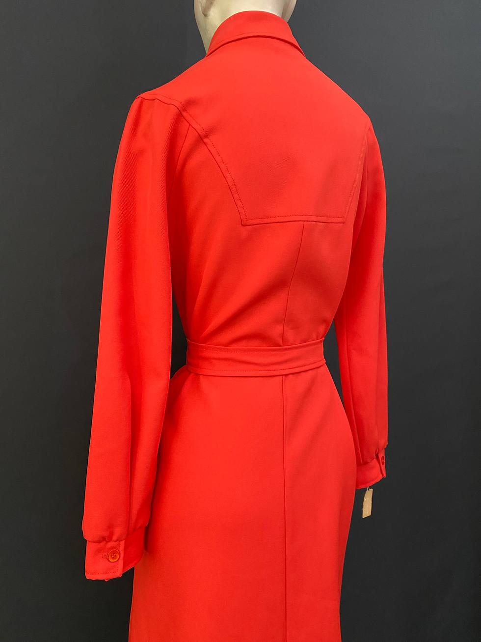 Thumbnail: Vintage Bright Red Dagger Collar Waist Tie Coat View Thirteen
