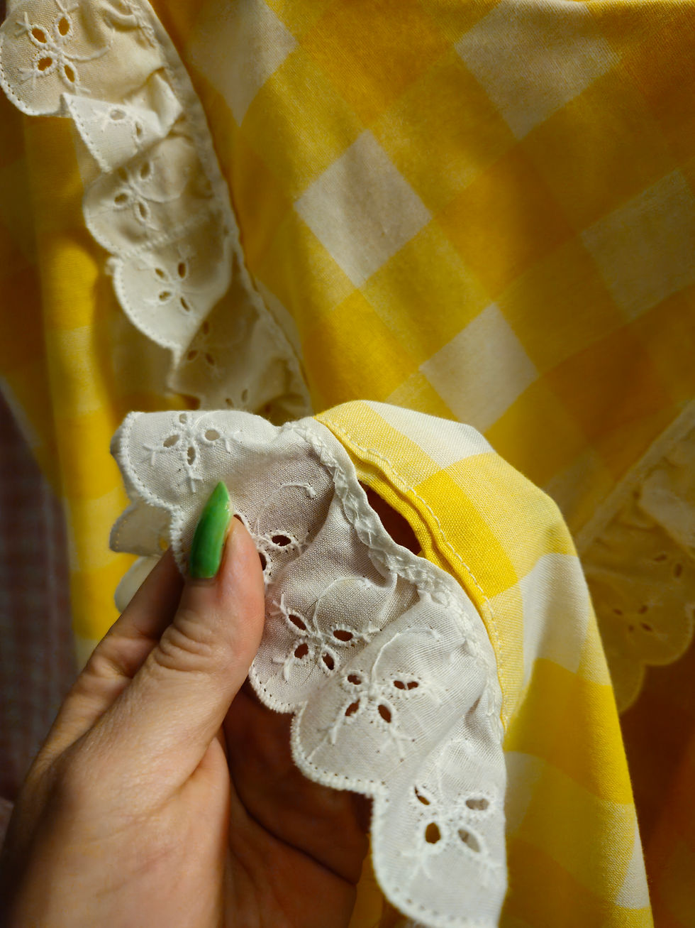 Thumbnail: Vintage Yellow Gingham Ruffle Trim Sleeveless Maxi Dress View Fifteen