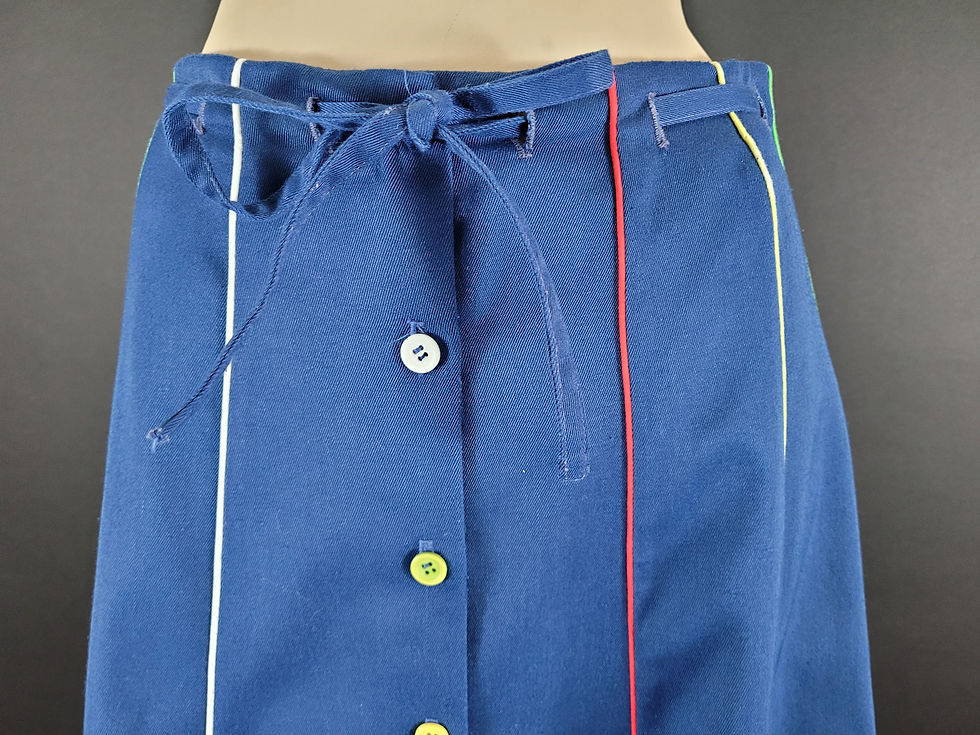 Thumbnail: Vintage Navy Blue Button Front A-Line Skirt With Colorful Piping View Three