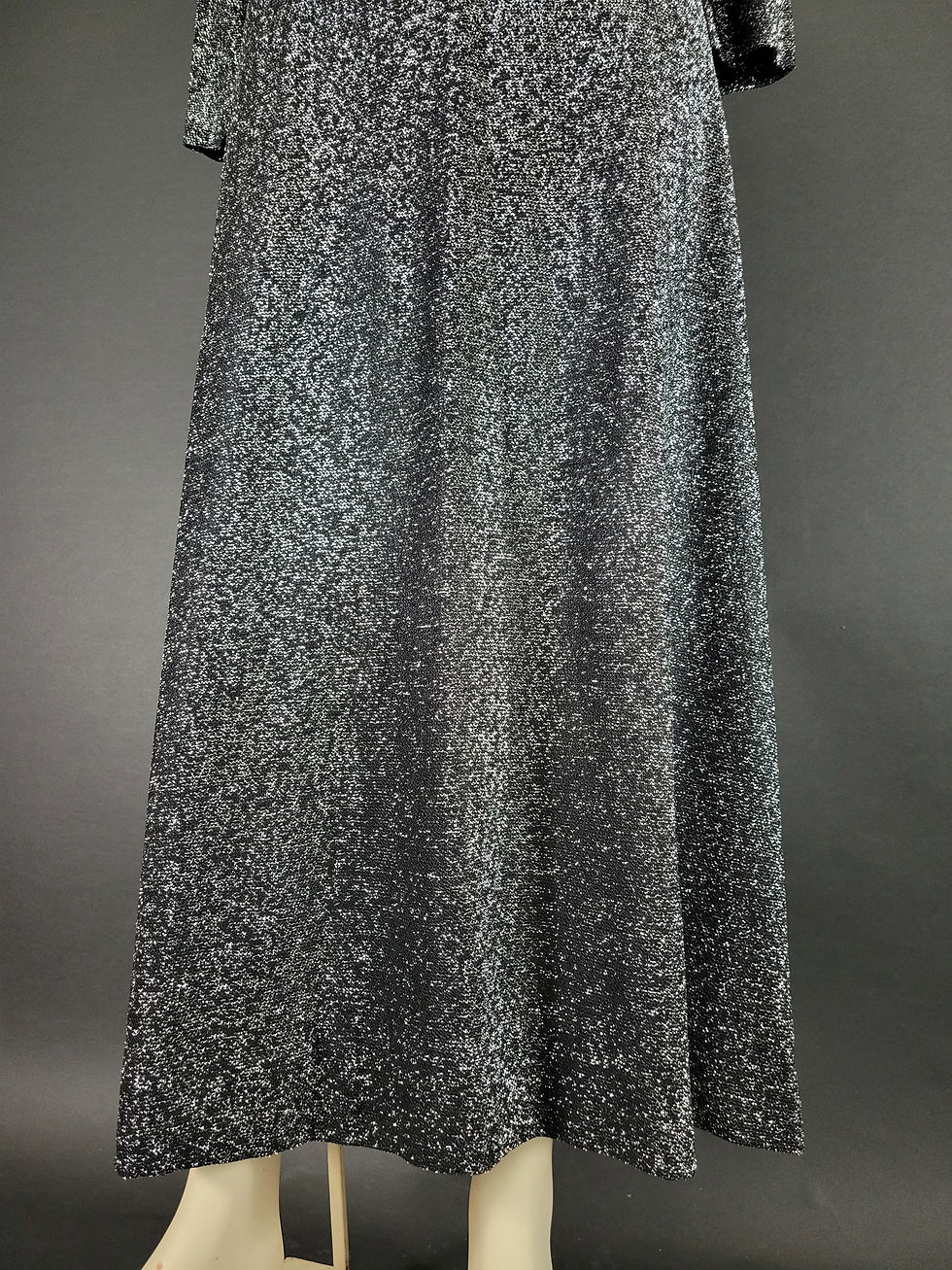 Thumbnail: Vintage Black And Metallic Silver Lurex Long Sleeve Maxi Dress View Eight