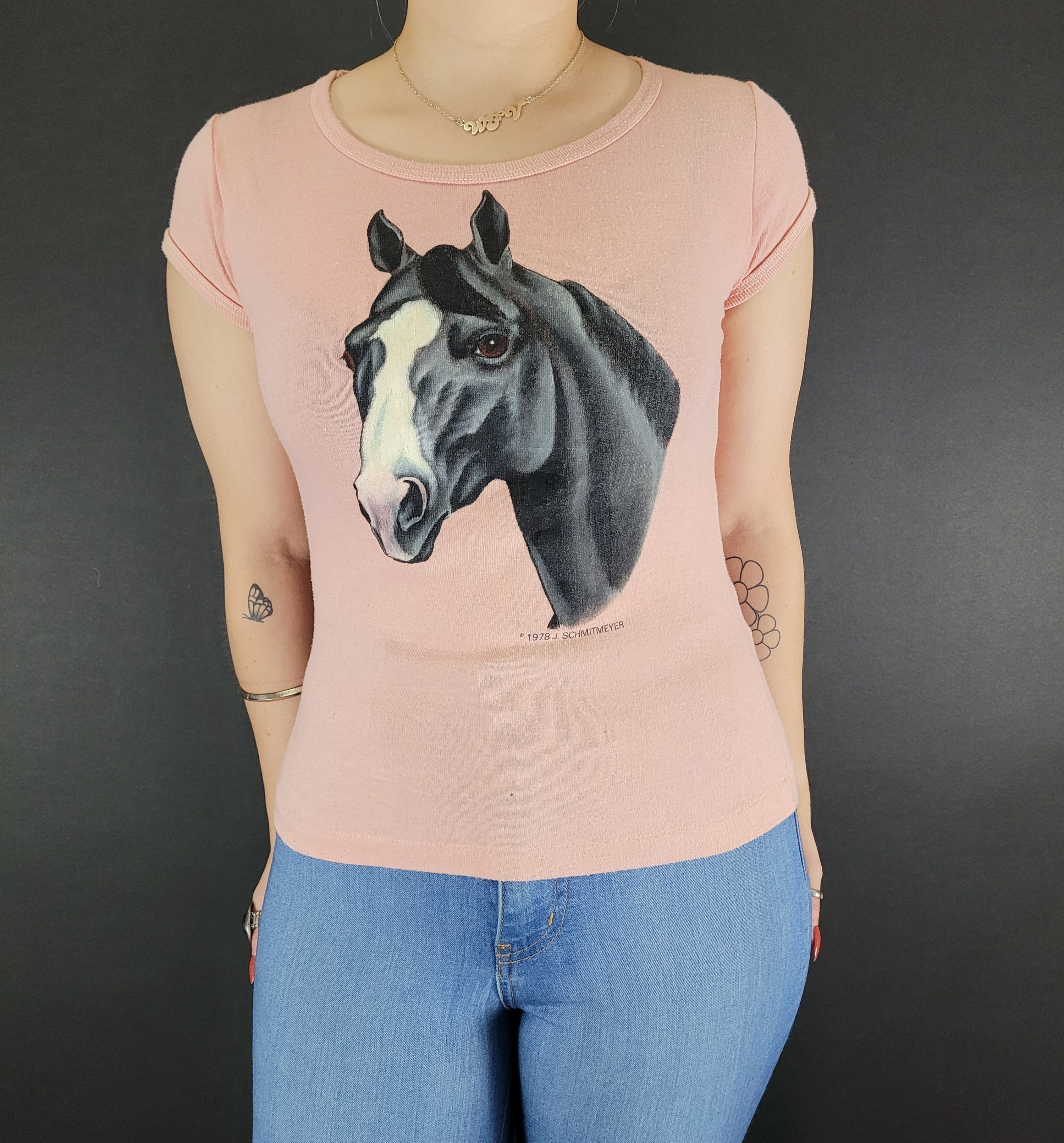 Light Pink With White Top Stitching Horse T-Shirt View 1