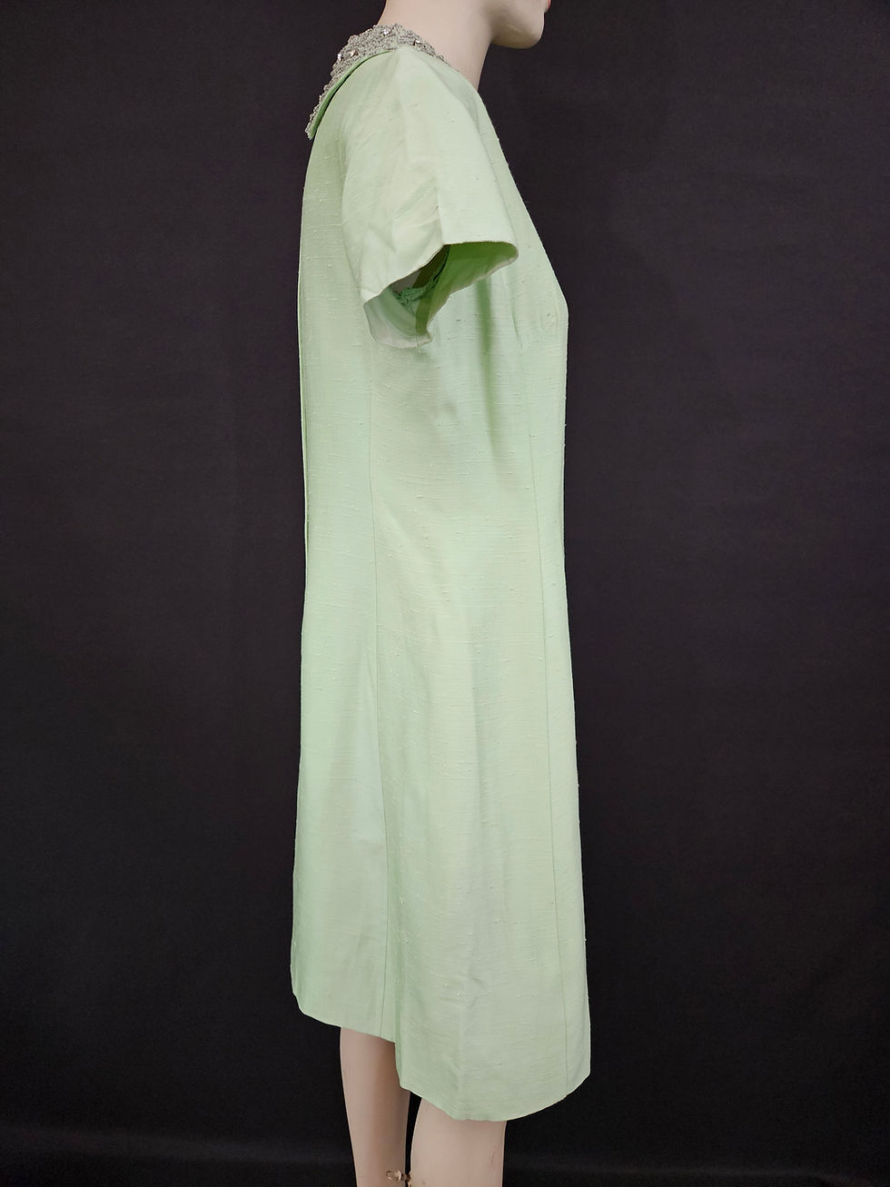 Thumbnail: Vintage Mint Green Beaded Collar Short Sleeve Shift Dress View Six