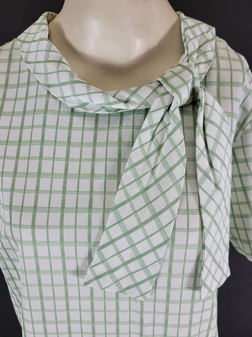 Thumbnail: Vintage Sage Green And White Grid Check Short Sleeve Shift Dress View Four