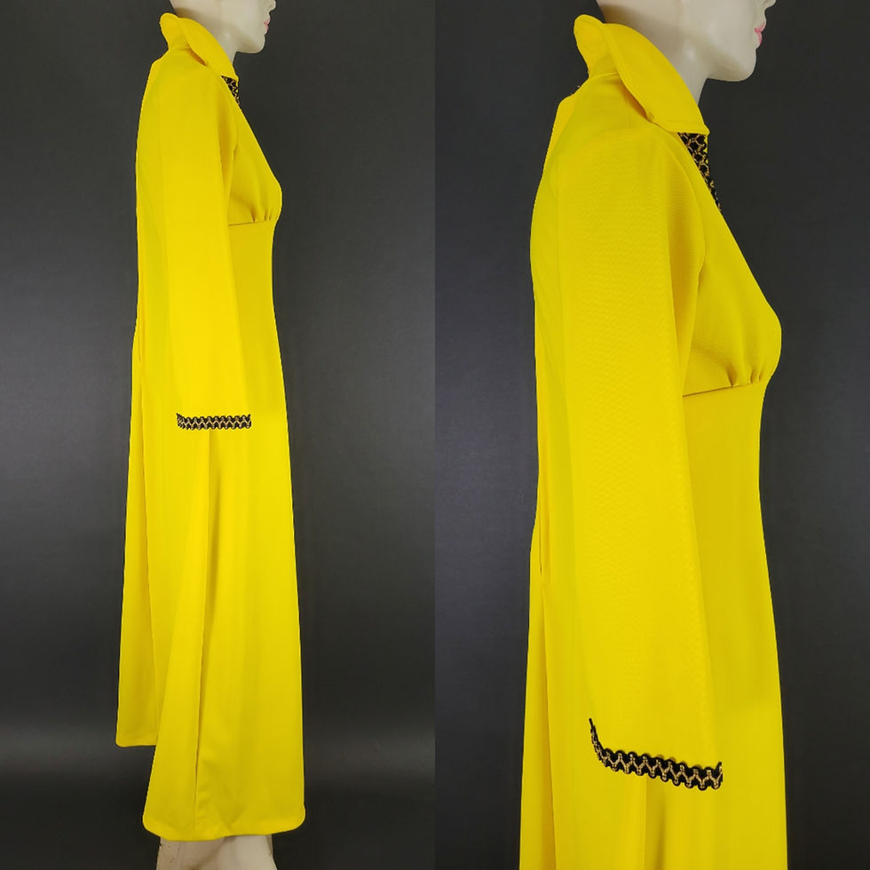 Thumbnail: Vintage Yellow Dagger Collar Long Sleeve Maxi Dress View Nine
