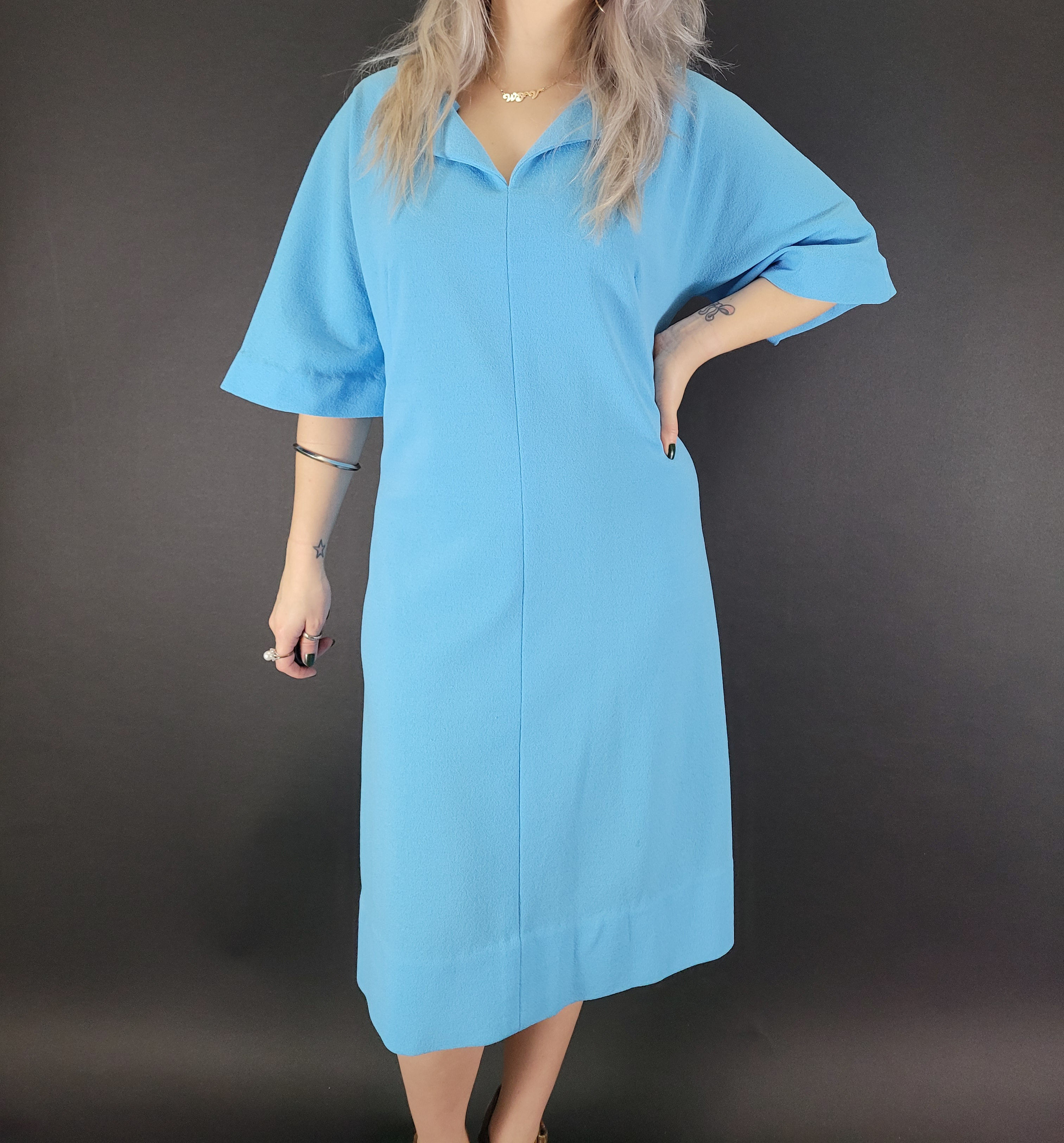 Vintage Sky Blue Mod Wide Sleeve Shift Dress View One