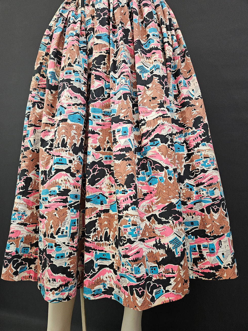 Thumbnail: Vintage Novelty City Print Pleated Skirt View Five
