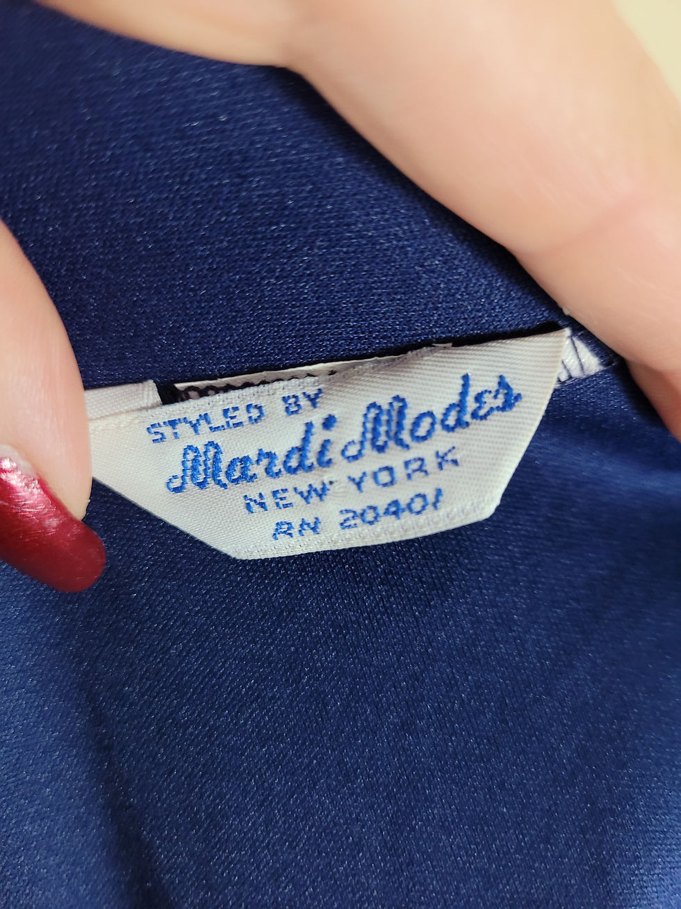 Thumbnail: Vintage Navy Blue Short Sleeve Bow Collar Top View Twelve