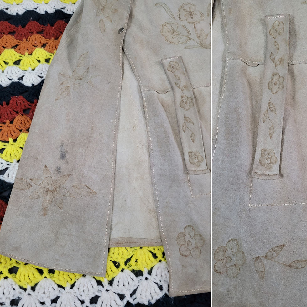 Thumbnail: Vintage Light Tan Suede Leather Floral Tooled Cape Poncho View Seven