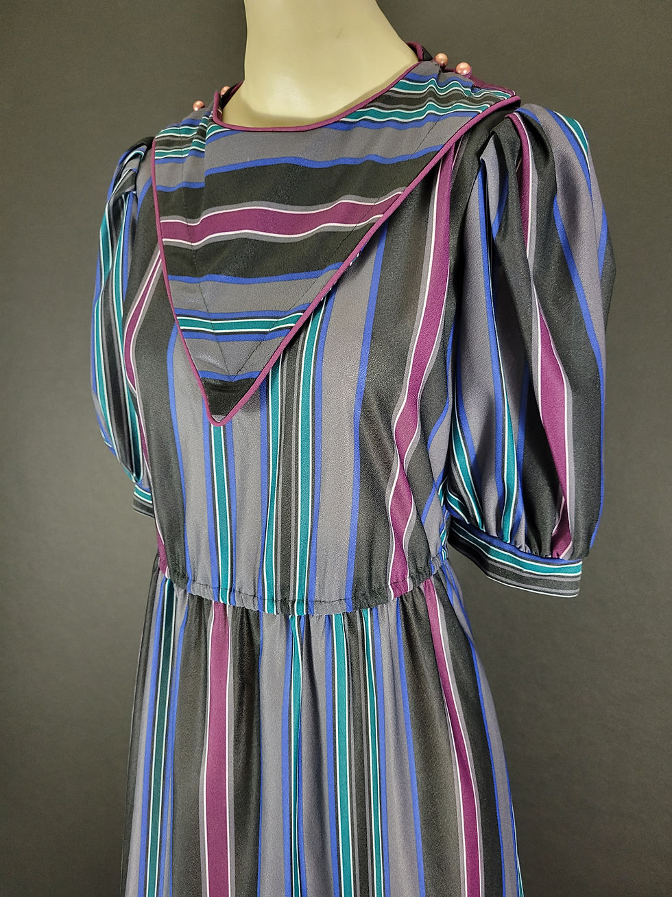 Thumbnail: Vintage Sheer Striped Puff Sleeve Dress View Three