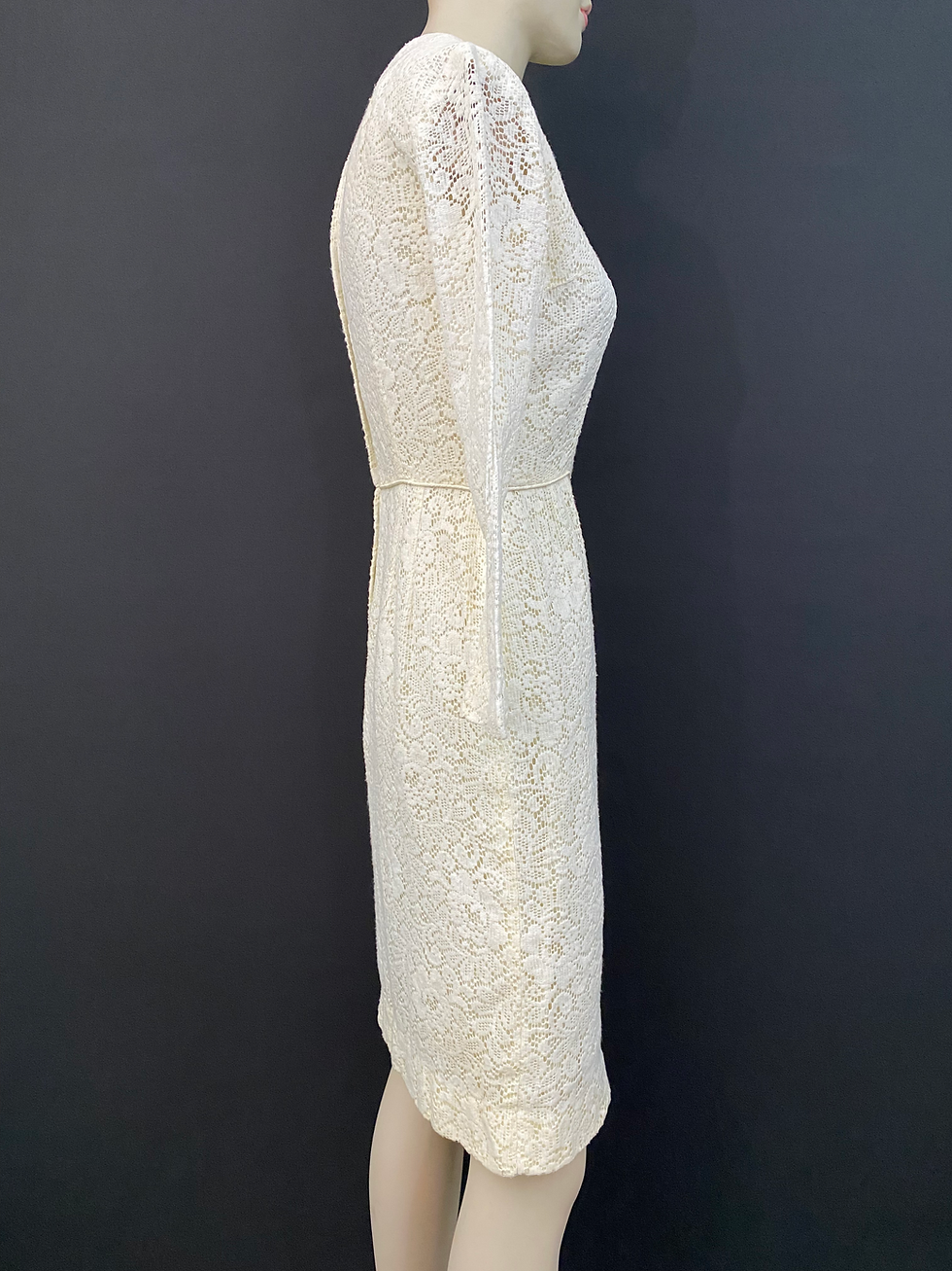 Thumbnail: Vintage Creamy White Long Sleeve Floral Lace Sheath Dress View Seven