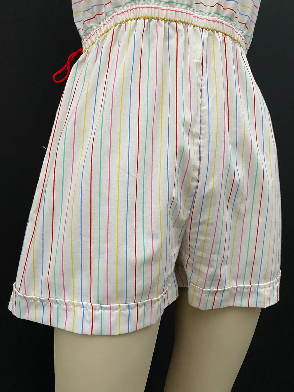 Thumbnail: Vintage White Rainbow Striped Cap Sleeve Romper View Eleven