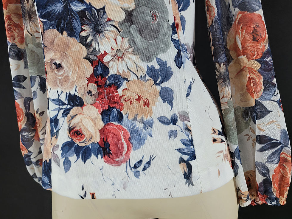 Thumbnail: Vintage Floral Sheer Long Sleeve Tie Neck Blouse View Four