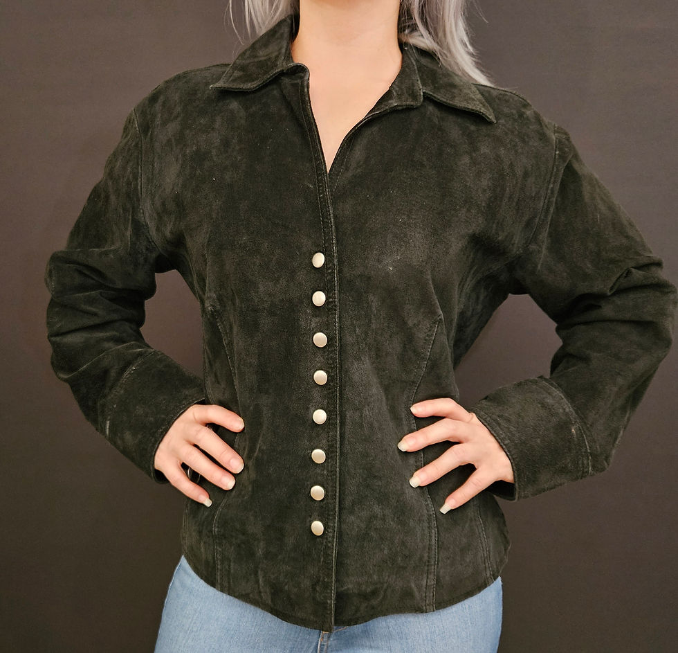 Vintage Black Suede Leather Snap Button Jacket View One