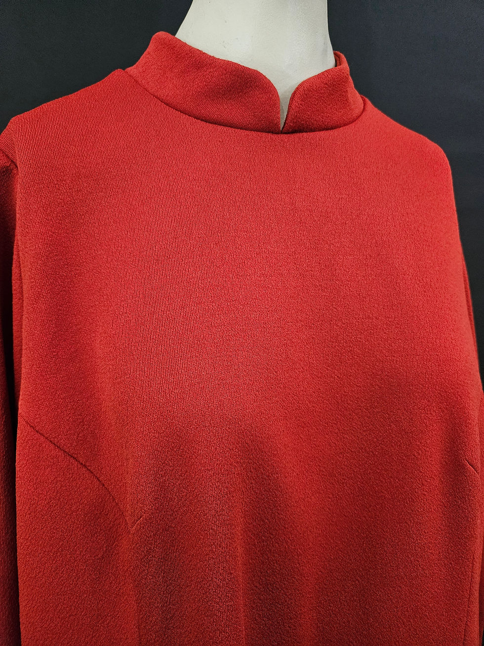 Thumbnail: Vintage Brick Red Mandarin Collar Long Sleeve Shift Dress View Three