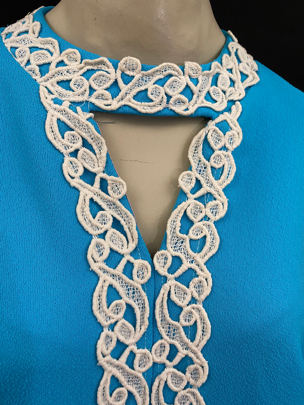 Thumbnail: Vintage Robin Egg Blue Sleeveless Embroidered Keyhole Shift Dress View 4