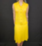 Vintage Sleeveless Yellow Embroidered Collar Drop Waist Belted Dress View One