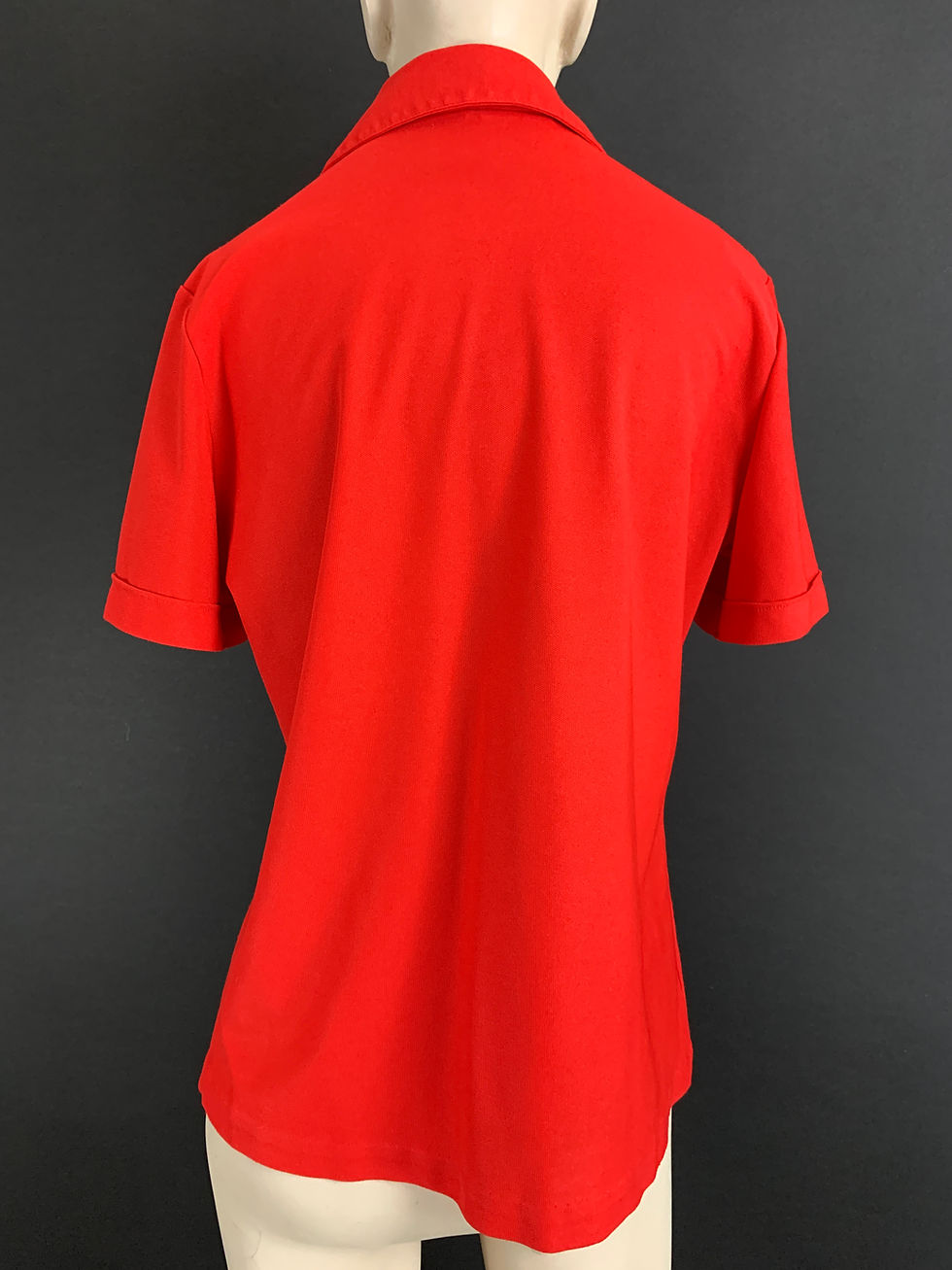 Thumbnail: Solid Red Pointed Collar Short Sleeve Button Up Blouse View 8