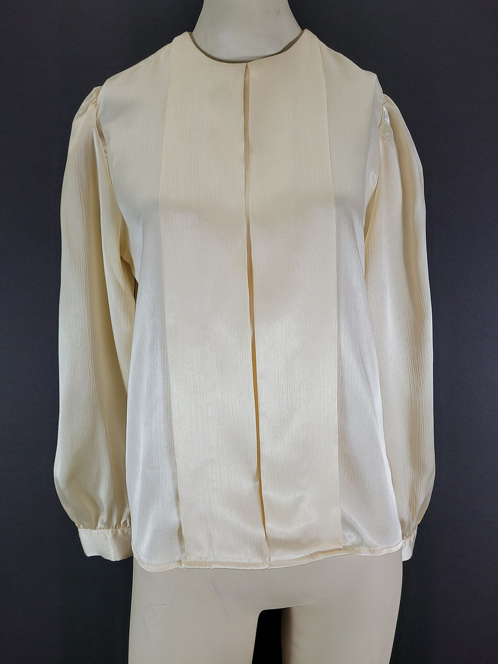 Thumbnail: Vintage Champagne Color Front Pleated Long Sleeve Blouse View Two