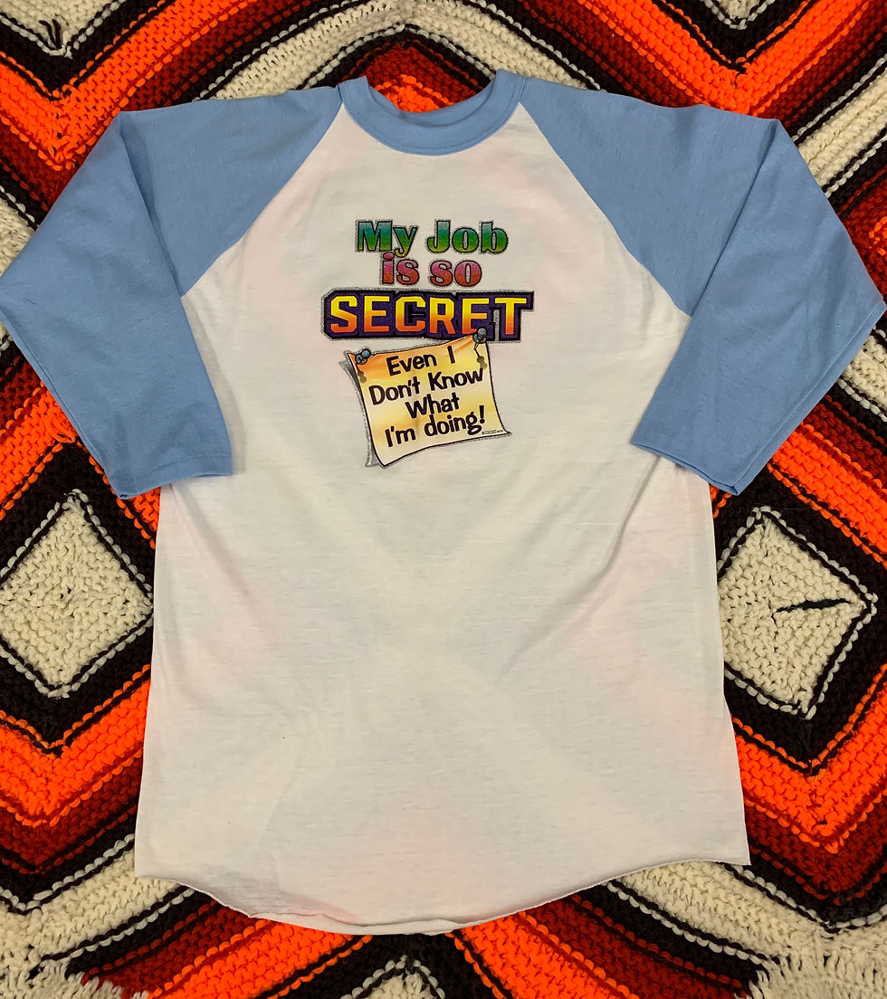 Vintage Light Blue And White Iron On Transfer Long Sleeve Raglan T-Shirt View Two