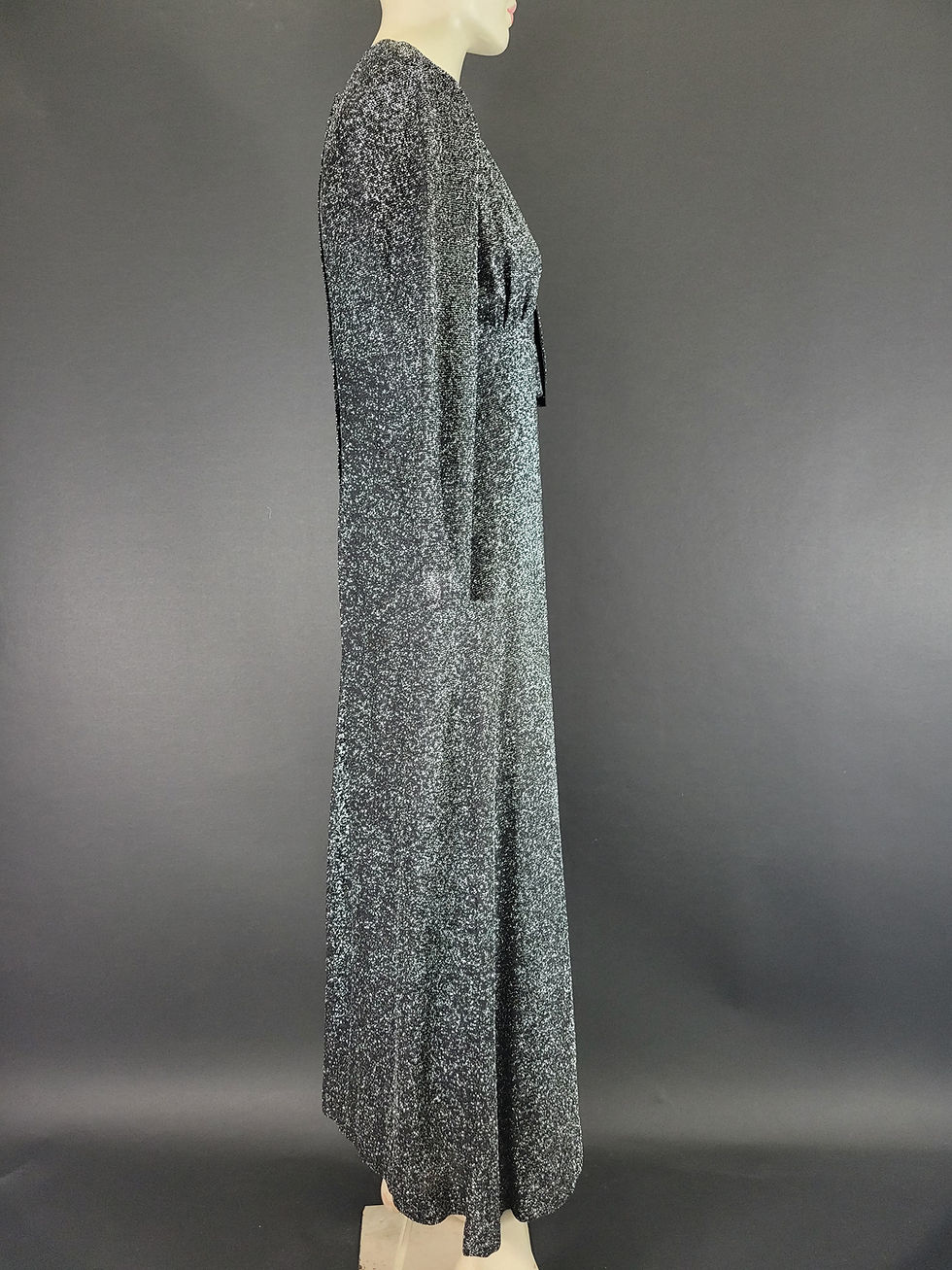 Thumbnail: Vintage Black And Metallic Silver Lurex Long Sleeve Maxi Dress View Nine