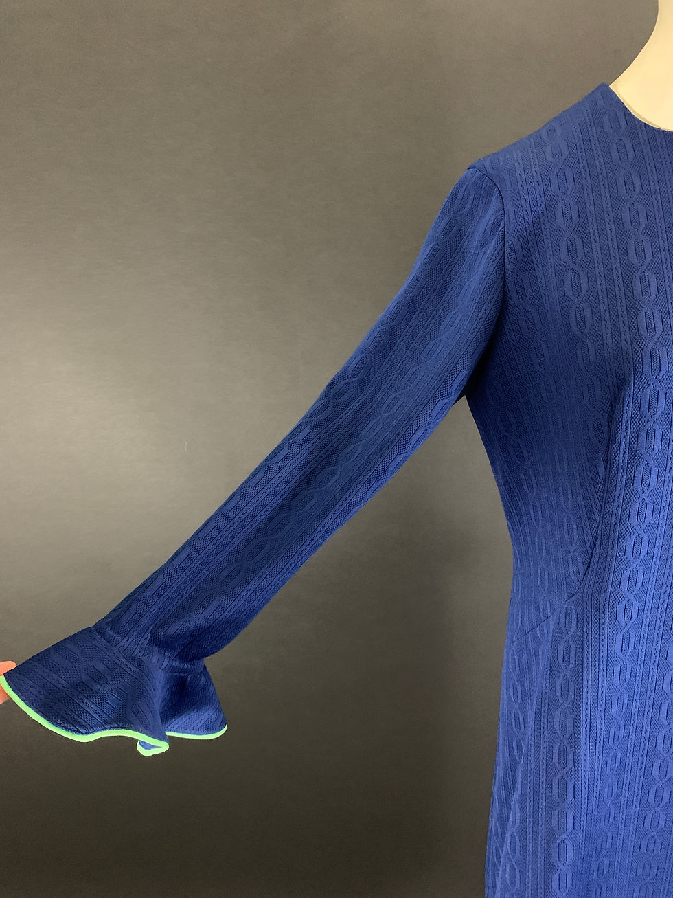 Thumbnail: Vintage Mod Navy Blue Flounce Long Sleeve Knit Dress View Seven