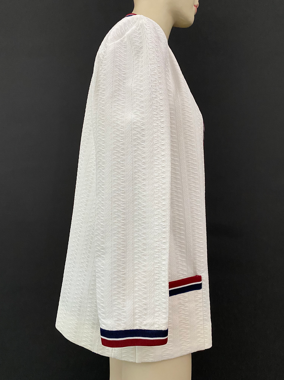 Thumbnail: Vintage Nautical Striped Textured Knit Open Preppy Sweater View Nine