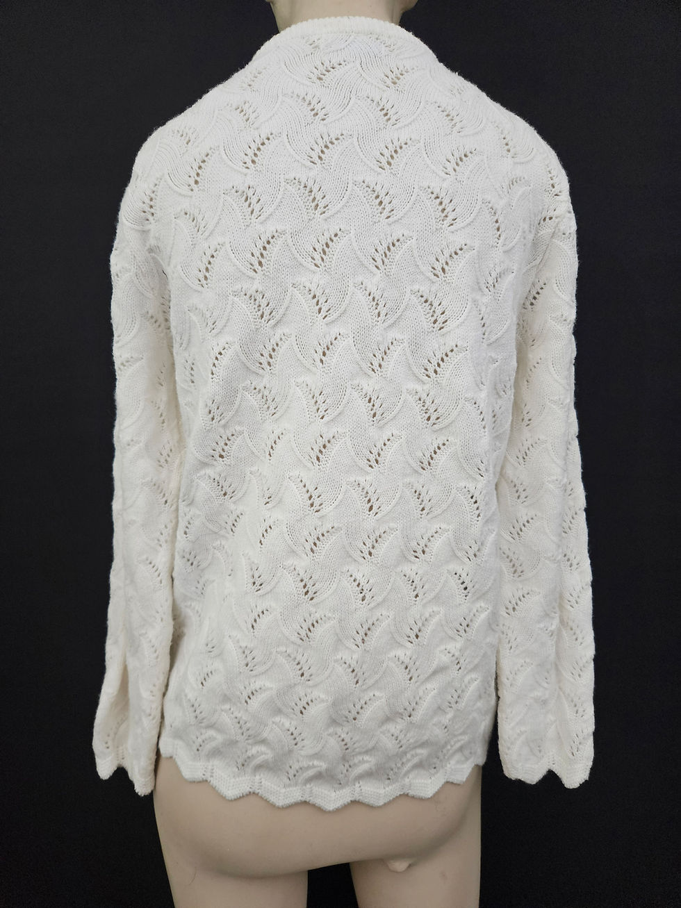 Thumbnail: Vintage White Orlon Open Knit Cardigan Sweater View Nine