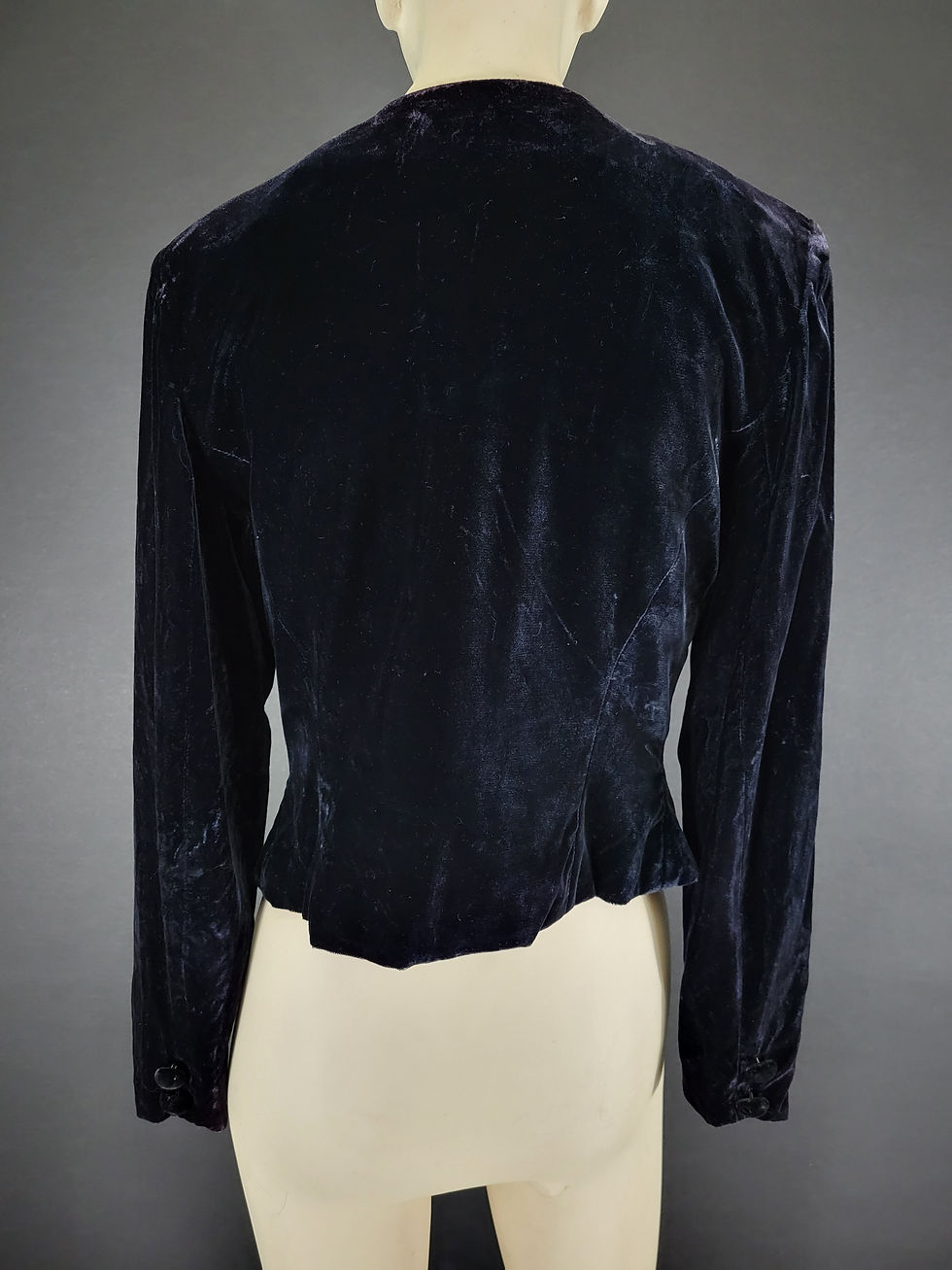Thumbnail: Vintage Black Velvet Long Sleeve Button Up Top View Eight