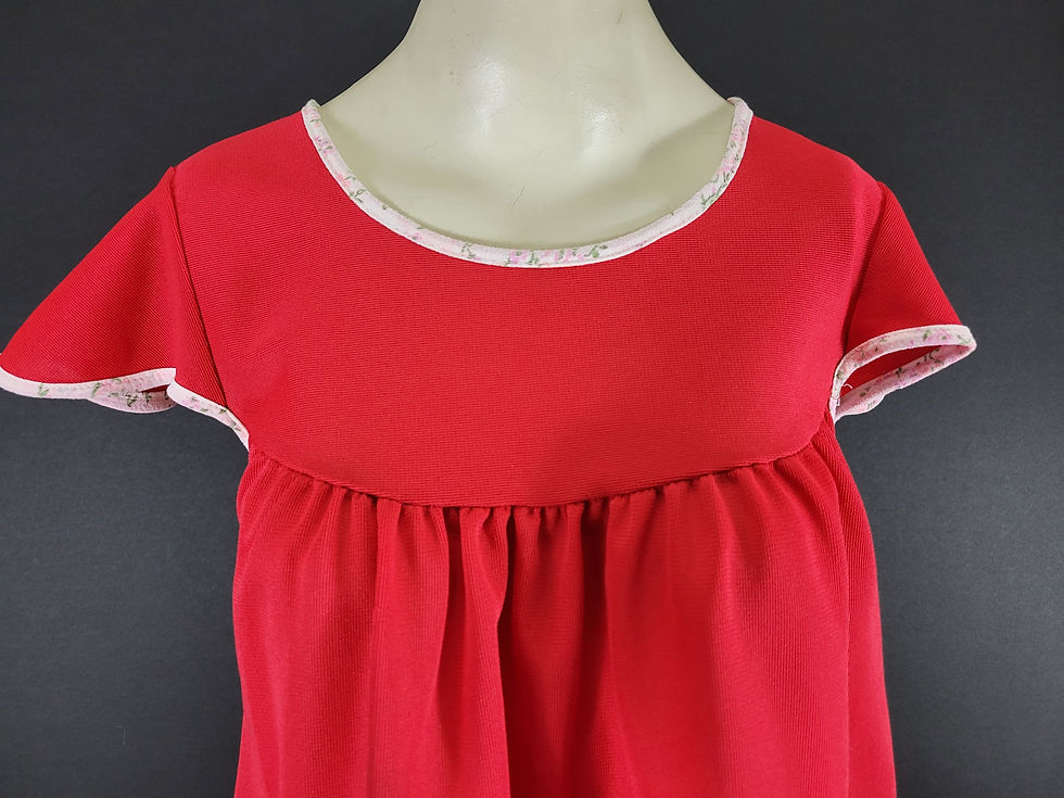 Thumbnail: Vintage Handmade Red With Floral Trim Smock Top View Three