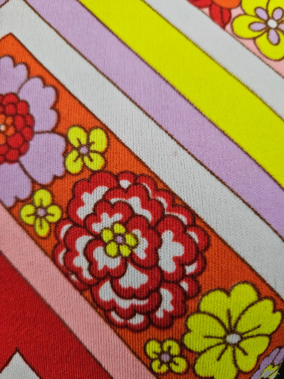 Thumbnail: Vintage Floral Zig Zag Striped Short Sleeve Top View Six
