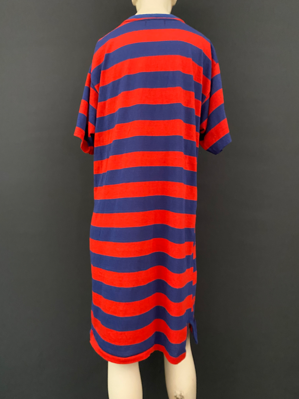 Thumbnail: Vintage Navy Blue And Red Nautical Striped Short Sleeve V-Neck Sleep Lounge T-Shirt Dress View Nine
