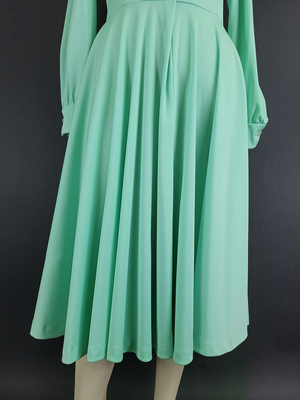 Thumbnail: Vintage Shiny Seafoam Green Long Sleeve Shirt Dress View Six