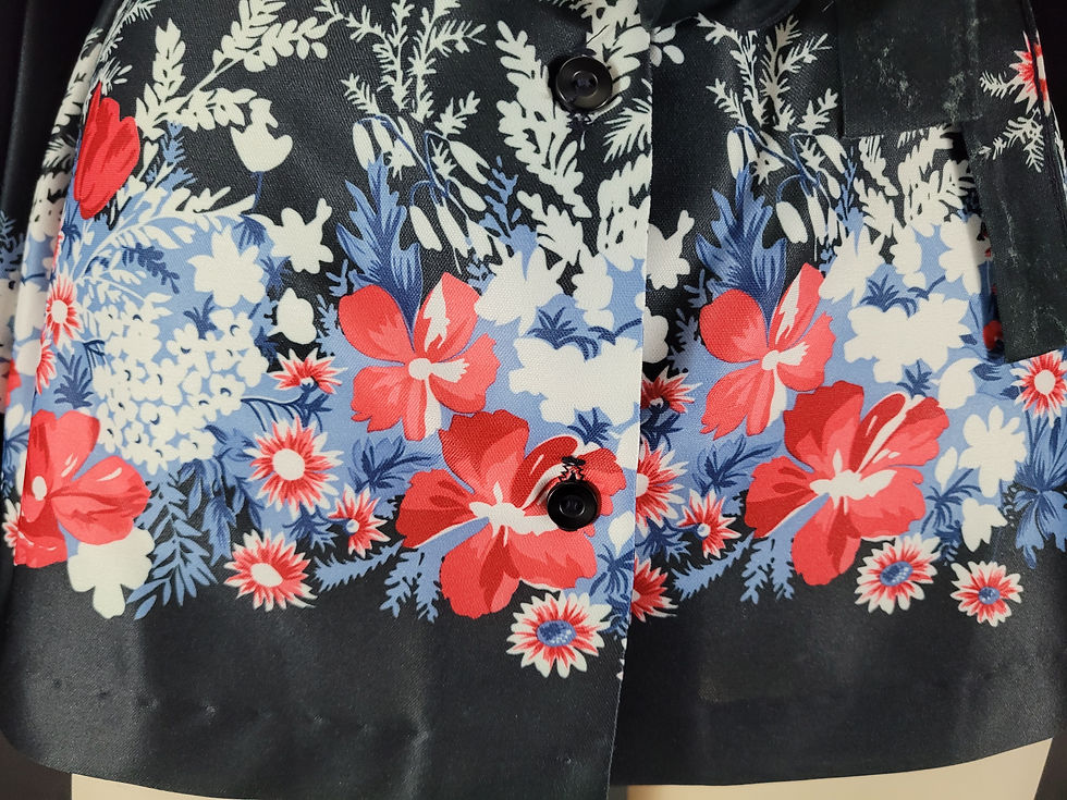 Thumbnail: Vintage Black Floral Long Sleeve Button Down Tie Waist Top View Eight