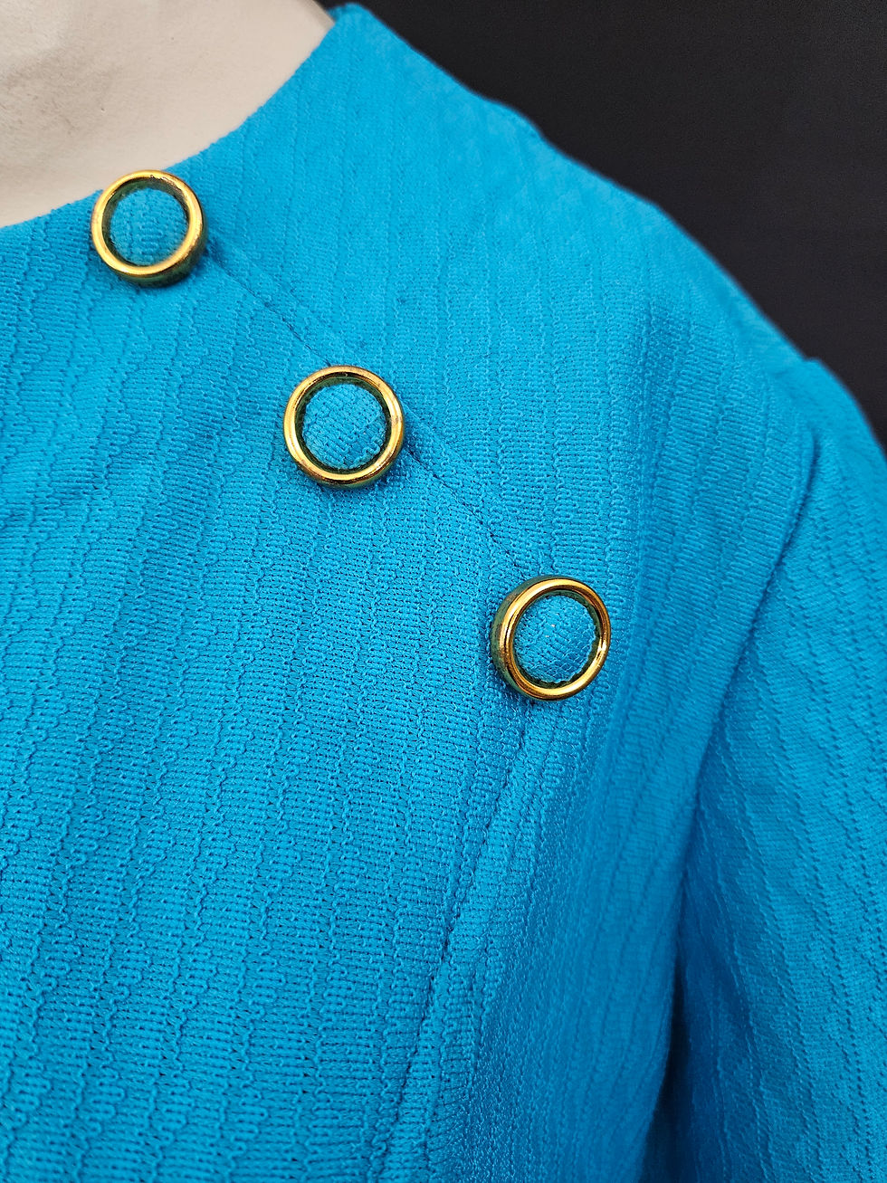 Thumbnail: Vintage Bright Blue Textured Short Sleeve Shift Dress View Six