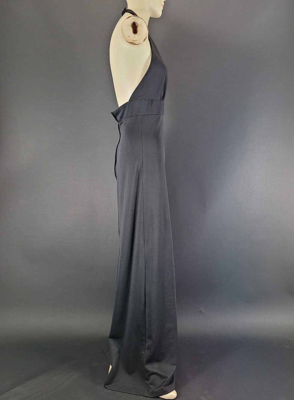 Thumbnail: Vintage Shiny Black Wide Leg Halter Jumpsuit View Seven