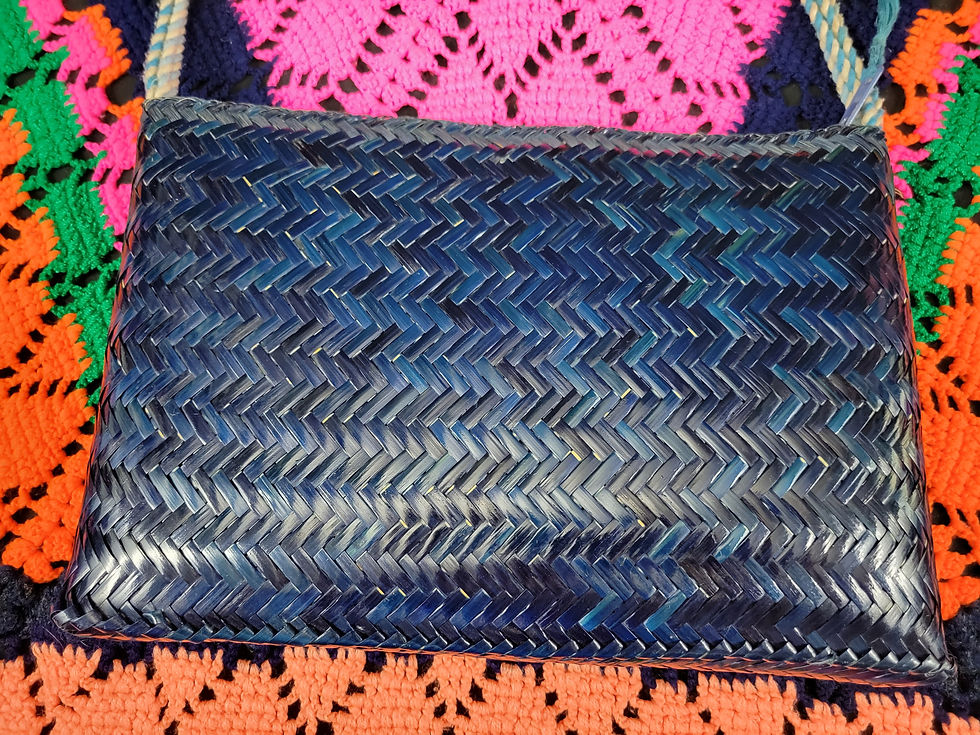 Thumbnail: Vintage Blue Woven Straw Shoulder Purse View Nine