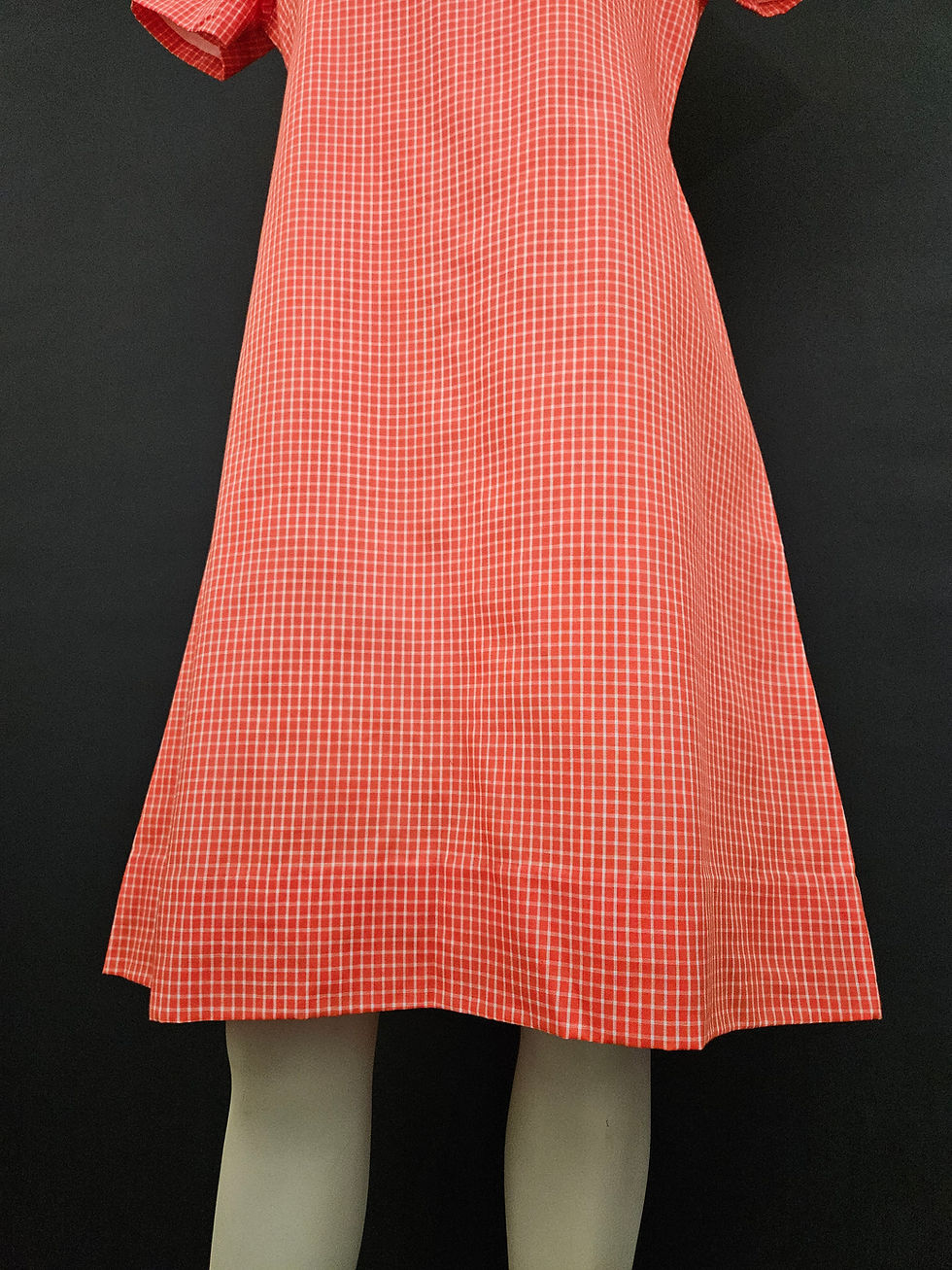 Thumbnail: Vintage Red Grid Check Plaid Peter Pan Collar A-Line Short Sleeve Shift Dress View Five