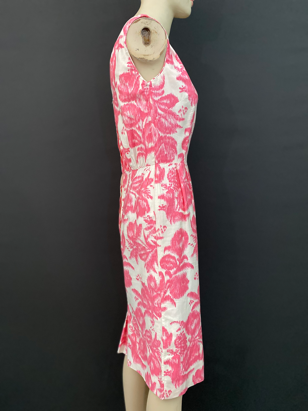 Thumbnail: Vintage Pink And White Abstract Floral Sleeveless Dress View 7