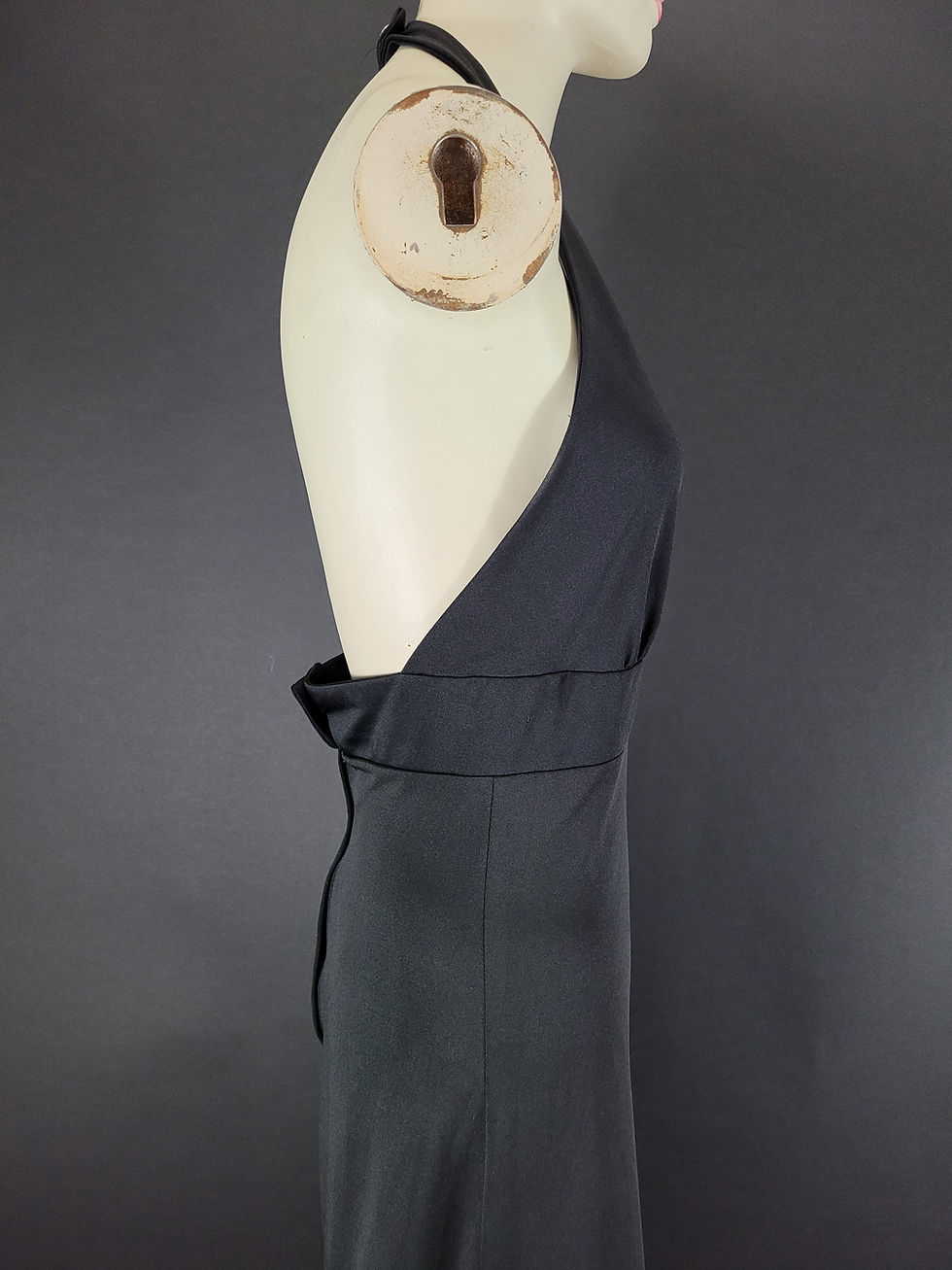 Thumbnail: Vintage Shiny Black Wide Leg Halter Jumpsuit View Eight