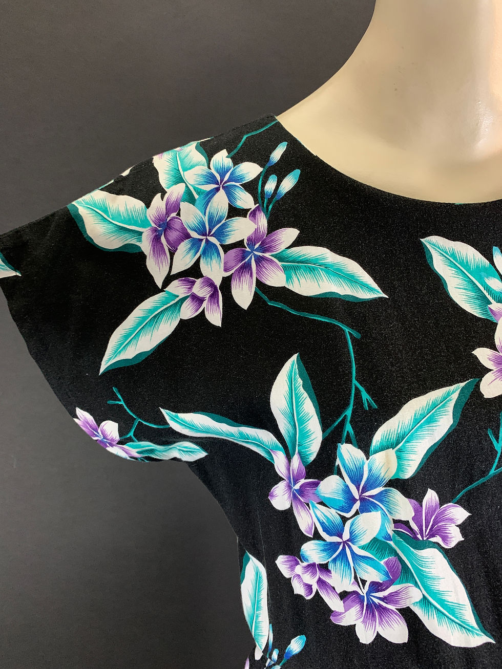 Thumbnail: Vintage Black Tropical Floral Hawaiian Dress View Six