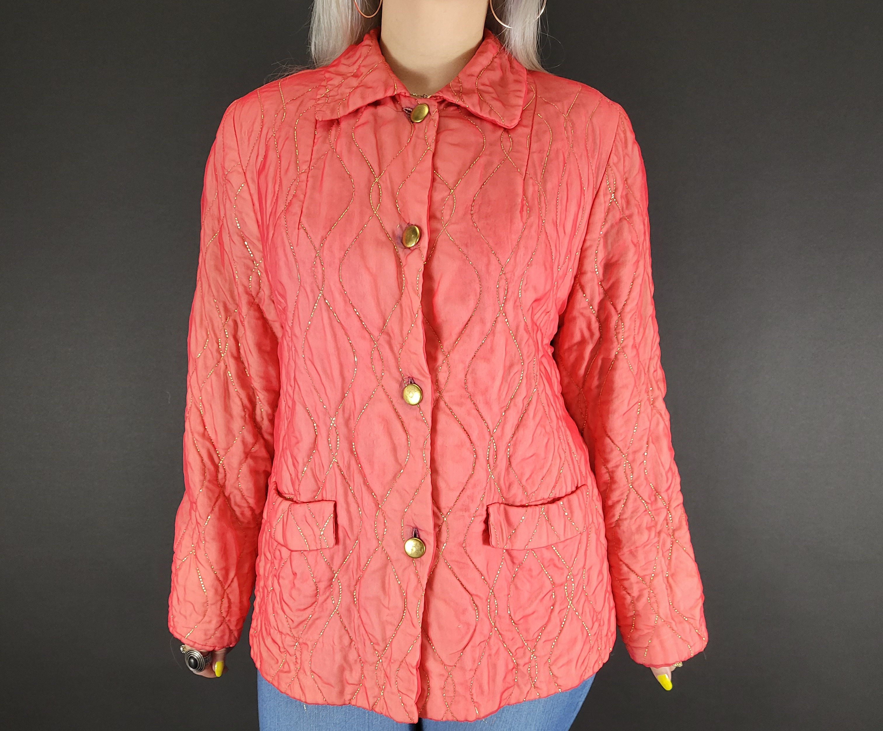 Coral Pink And Gold Quilted Bed Jacket View 1