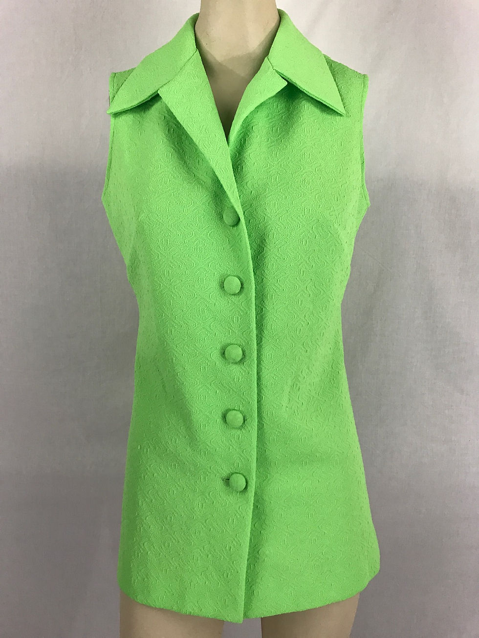 Bright Lime Green Button Up Sleeveless Top View 2
