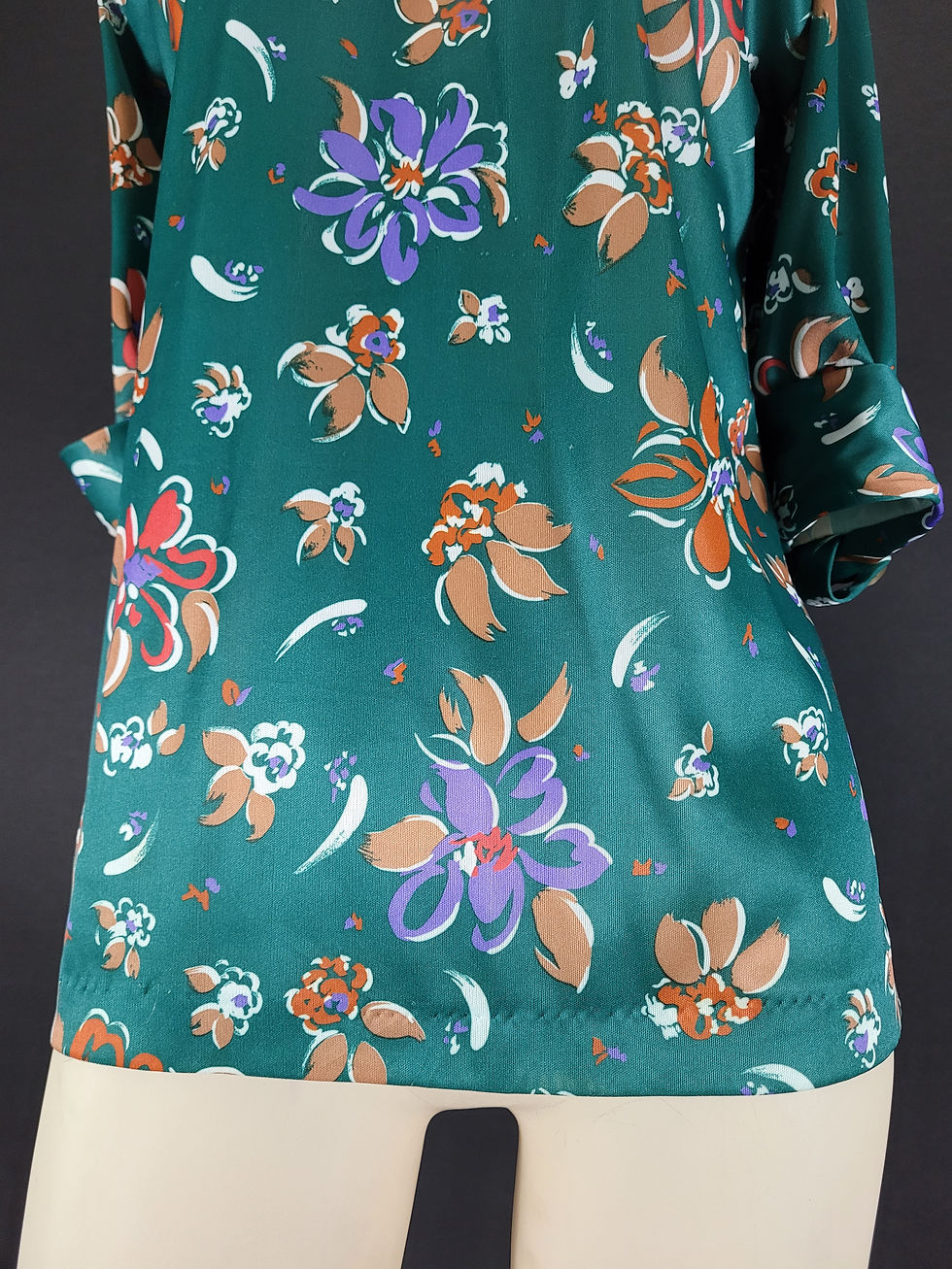 Thumbnail: Vintage Teal Floral Polyester Blouse View Five