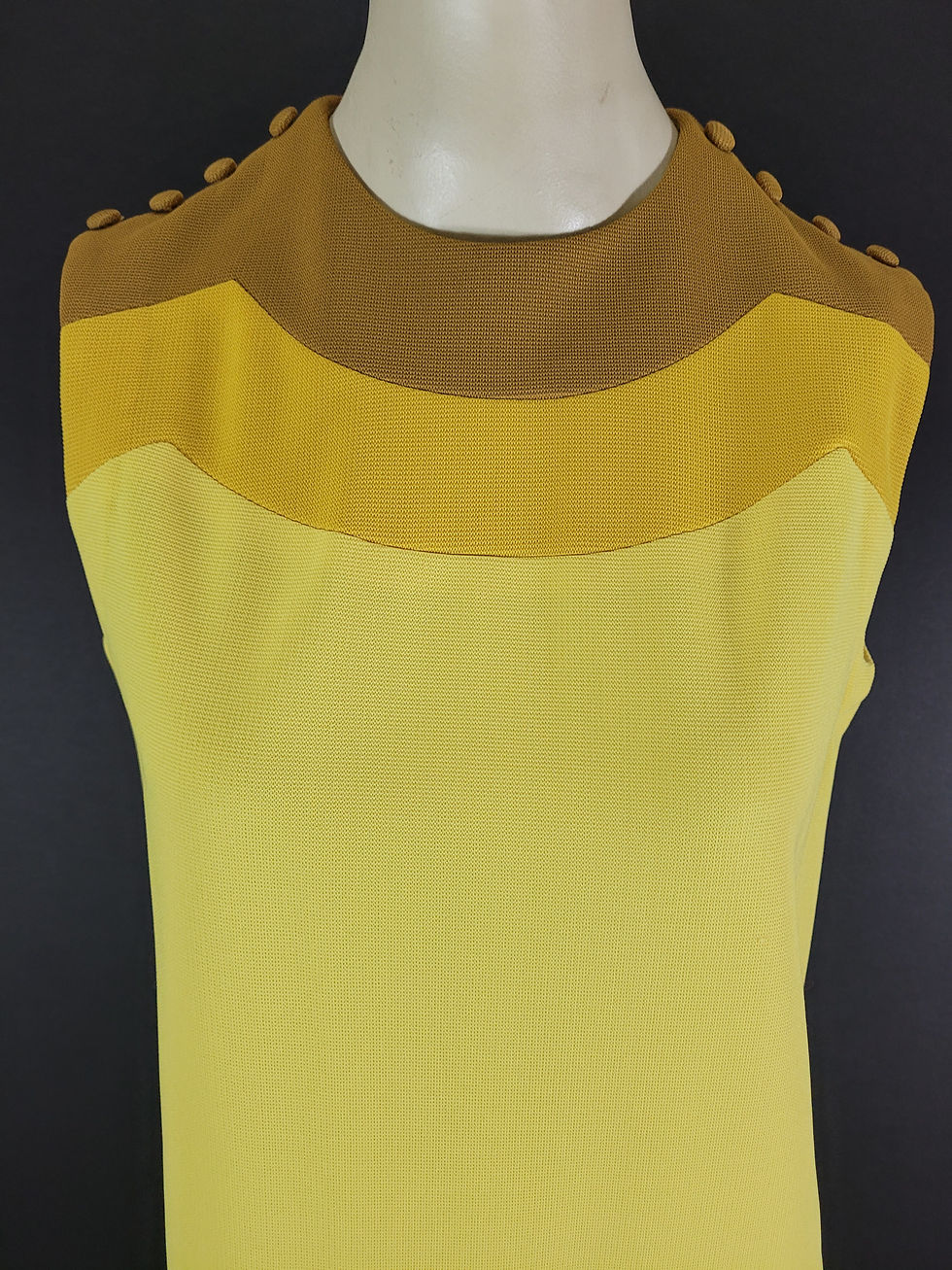 Thumbnail: Vintage Yellow Mod Sleeveless A-Line Striped Shift Dress View Three