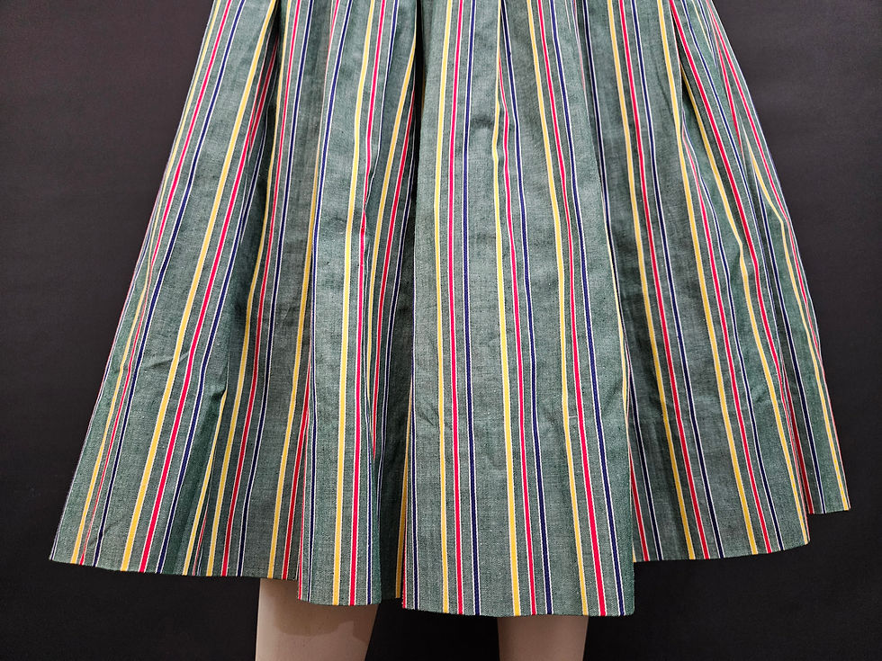 Thumbnail: Vintage Striped Pleated Midi Skirt View Six