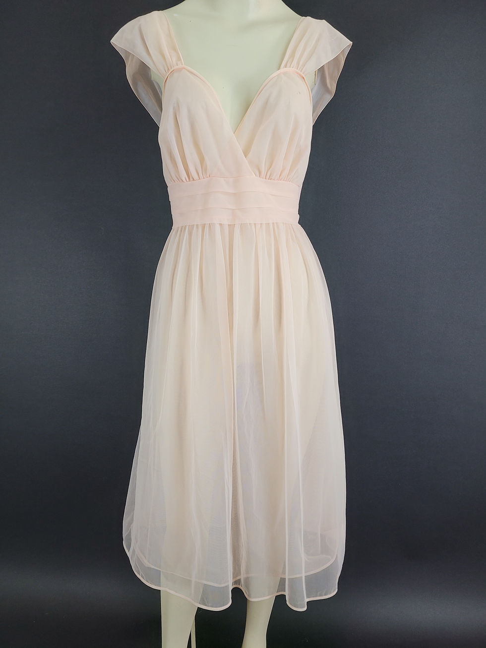 Vintage Pale Pink Sheer Chiffon Nightgown View Two