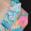 Thumbnail: Vintage Sky Blue Colorful Floral Sleeveless Ruffle Empire Waist Inverted Pleat Dress View Six