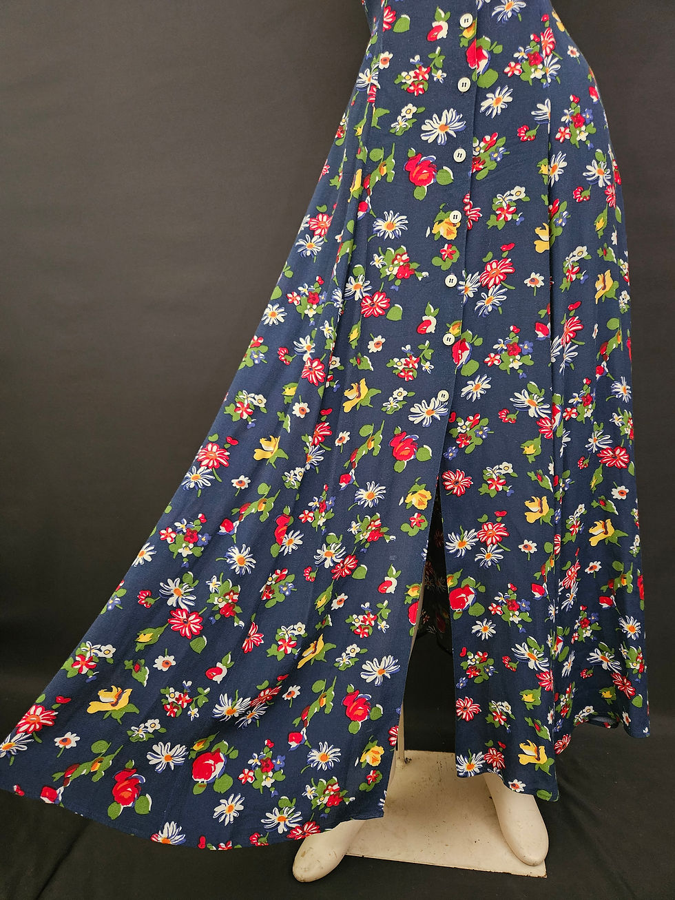 Thumbnail: Vintage Navy Blue Floral Button Front Maxi Dress View Eight