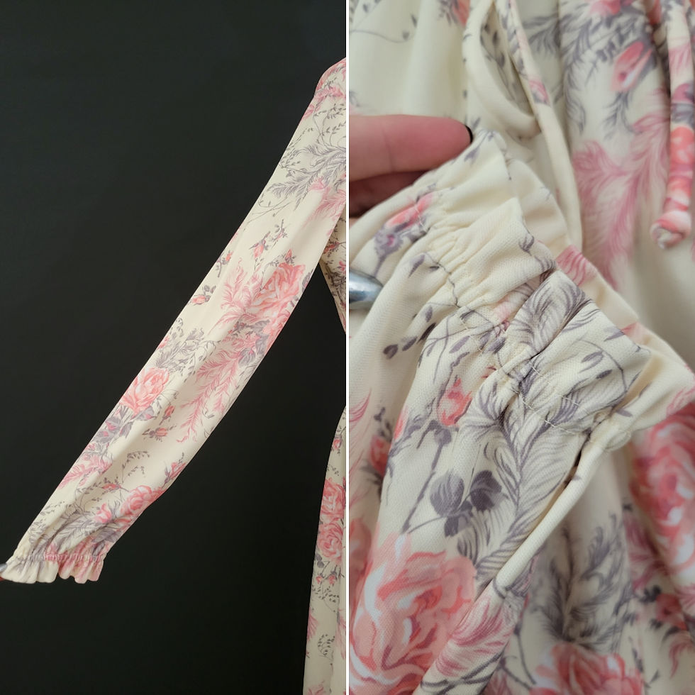 Thumbnail: Vintage Pink Floral Long Sleeve Ruffle Tie Neck Dress View Ten